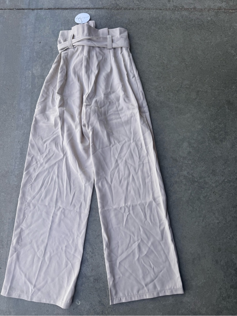 Petal & Pup High-Waist Wide Leg Tie-Waist Pants - Beige - Picture 4 of 5